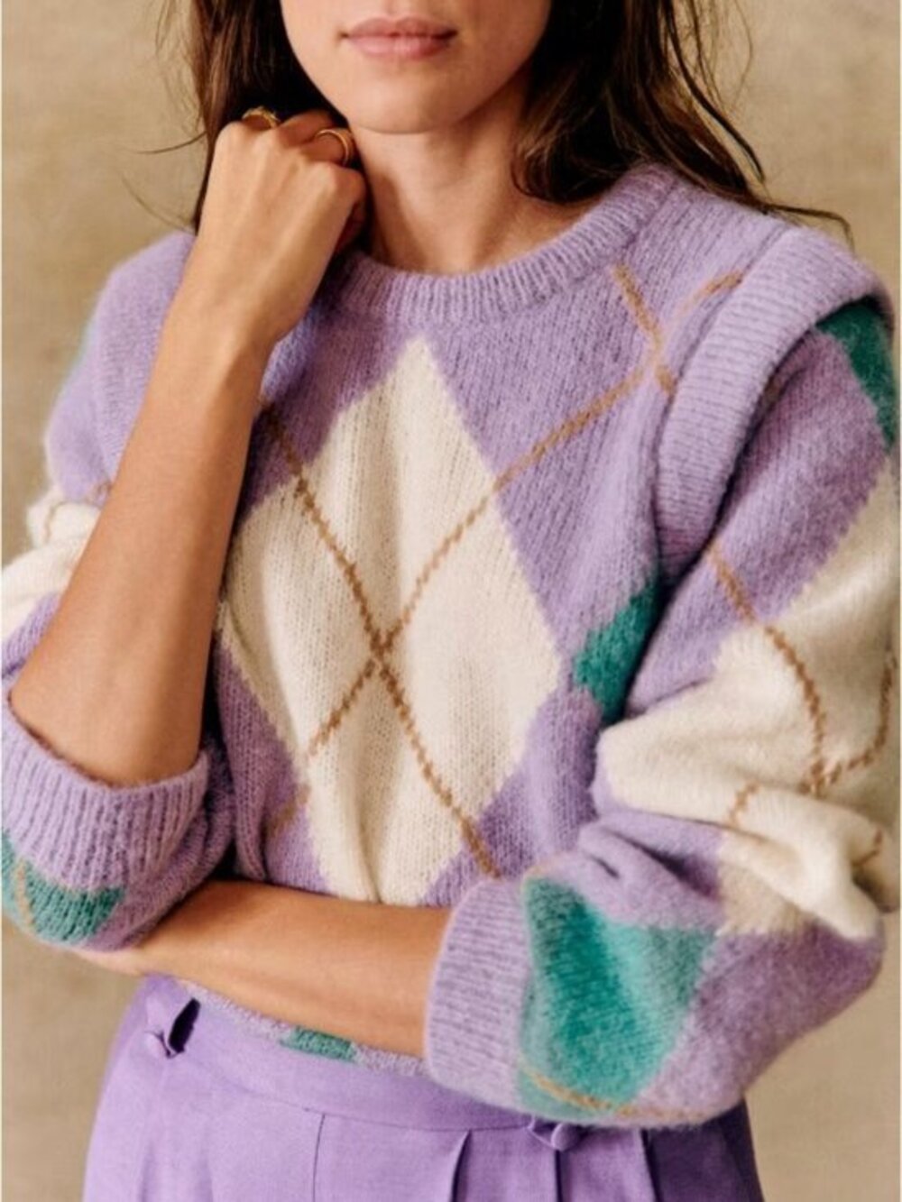 Like New Sezane Edward Alpaca Argyle Sweater Lavender XS